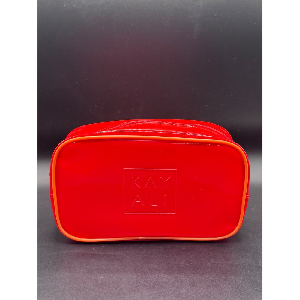Kayali Red Translucent PVC Makeup Bag Cosmetic Pouch Orange Trim Diamond Zip